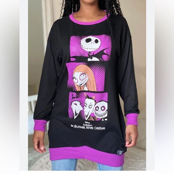NWT DISNEY NIGHTMARE BEFORE CHRISTMAS Halloween Sweater Dress Tunic Top Women XS - Picture 1 of 10